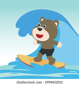 Surfing time with cute little bear at summer. Can be used for t-shirt printing, children wear fashion designs, baby shower invitation cards and other decoration. 