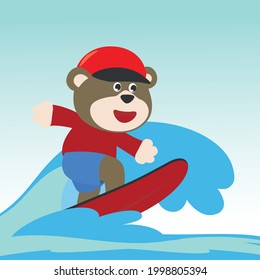 Surfing time with cute little bear at summer. Can be used for t-shirt printing, children wear fashion designs, baby shower invitation cards and other decoration. 