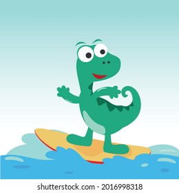 Surfing time with cute little dinosaurs at summer. Can be used for t-shirt printing, children wear fashion designs, baby shower invitation cards and other decoration. 