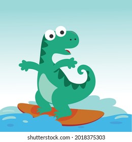 Surfing time with cute little dinosaurs at summer. Can be used for t-shirt printing, children wear fashion designs, baby shower invitation cards and other decoration. 