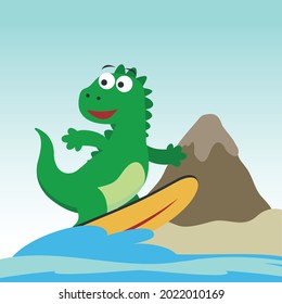 Surfing time with cute little dog at summer. Can be used for t-shirt printing, children wear fashion designs, baby shower invitation cards and other decoration. 