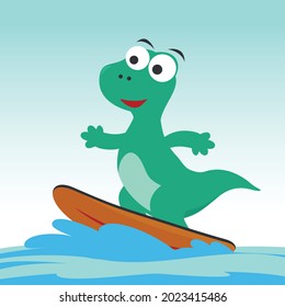 Surfing time with cute little dog at summer. Can be used for t-shirt printing, children wear fashion designs, baby shower invitation cards and other decoration. 