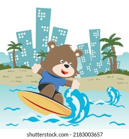 Surfing time with cute little fox at summer. Can be used for t-shirt printing, children wear fashion designs, baby shower invitation cards and other decoration.