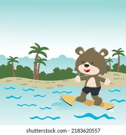 Surfing time with cute little fox at summer. Can be used for t-shirt printing, children wear fashion designs, baby shower invitation cards and other decoration.