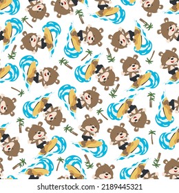 Surfing time with cute little fox at summer. Seamless pattern texture for fabric textile, nursery, baby clothes, background, textile, wrapping paper and other decoration.