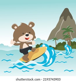 Surfing time with cute little fox at summer. Can be used for t-shirt printing, children wear fashion designs, baby shower invitation cards and other decoration.