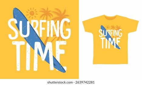 Surfing time hand drawn typography vector, ready for print on t-shirt and other uses.