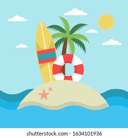 Surfing time island cute vector illustration
