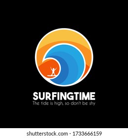 Surfing time sunset logo concept. simple logo surf ride the wave. vector logo