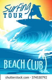 Surfing Tour Beach Club with surfer on wave .