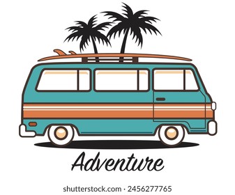 Surfing travel concept vintage caravan illustration vector