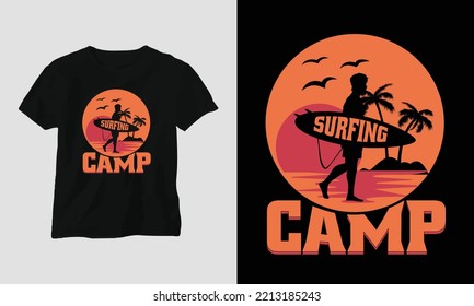 Surfing T-Shirt Design mit Typografie des Surfcamps
