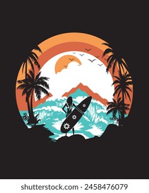 Surfing t-shirt design for men and women.