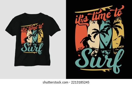 Surfing T-shirt Design with Retro color and silhouette