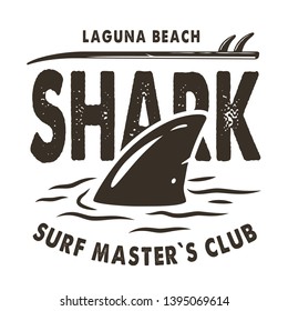 Surfing T-shirt design with shark 