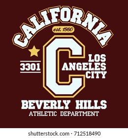 Surfing t-shirt graphic design. California surfers wear stamp. Sport typography emblem. Vector