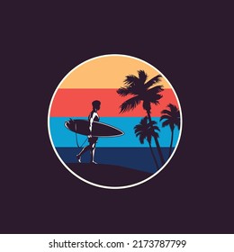 Surfing T-shirt Vector Designs. Vector Logo Illustration with Skeleton Surfer. Vintage Surfing Emblem for web design or print. Surfer logo templates. Surf Badge. Surfboard elements.
