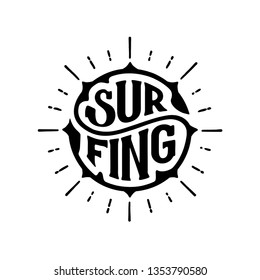 Surfing typography. Handwritten circular calligraphy lettering for greeting cards, t-shirt print, posters, prints for home decorations. Vector illustration