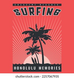 Surfing typography.  t shirt graphics .Print  . Vector