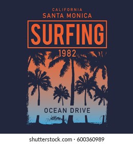 Surfing typography, tee shirt graphics, vectors