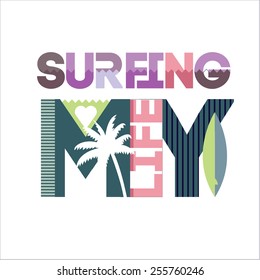 Surfing typography, t-shirt design graphics , abstract vector 