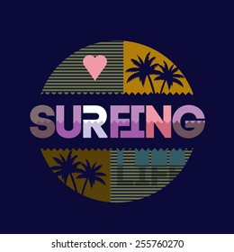 Surfing typography, t-shirt design graphics , abstract vector 