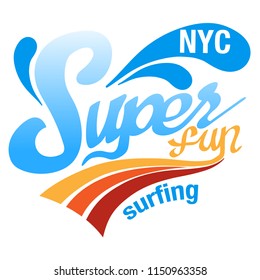 Surfing typography, t-shirt graphics, vector design