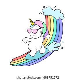 Surfing unicorn. Happy unicorn.