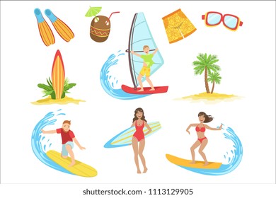 Surfing Vacation Icon Set