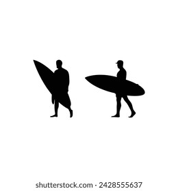 Surfing vector black silhouettes are dynamic representations of surfers in action, ideal for adding an adventurous coastal vibe to graphic design projects and digital artwork.