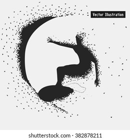 Surfing. Vector eps10 illusration. Particle divergent composition
