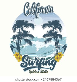 surfing vector hand drawn vector california summer time, summer beach sunshine vector print design artwork, take me to the sunshine, Beach Paradise Print T-shirt Graphics Design, typography slogan