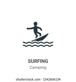 Surfing vector icon on white background. Flat vector surfing icon symbol sign from modern camping collection for mobile concept and web apps design.