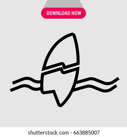 Surfing vector icon, Waves of sea with surfboard symbol. Simple, modern flat vector illustration for mobile app, website or desktop app 