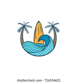 surfing vector illustration hand drawn vintage