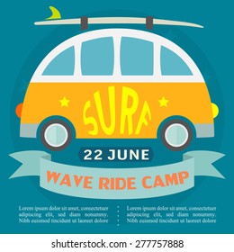 Surfing vector illustration with surf bus and place for your text