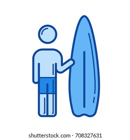 Surfing vector line icon isolated on white background. Surfing line icon for infographic, website or app. Blue icon designed on a grid system.