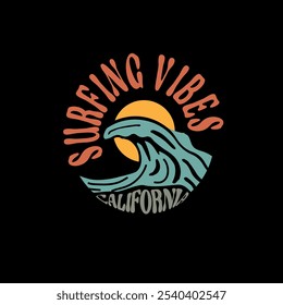 Surfen Vibes Sommer Wellen Kreis Grafik tee