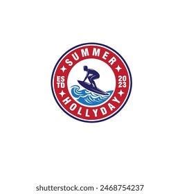 surfing vintage badge logo design vector illustration