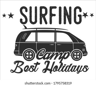 Surfing vintage Design, Surfing Camp Best Holidays T Shirt Typography Design Vector Illustration Symbol Icon Logo Design
