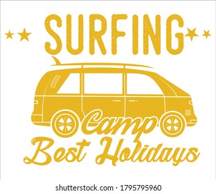 Surfing vintage Design, Surfing Camp Best Holidays T Shirt Typography Design Vector Illustration Symbol Icon Logo Design
