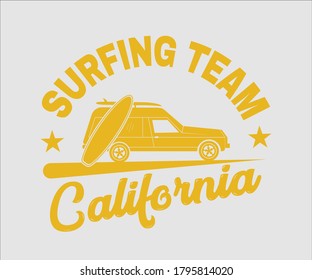 Surfing vintage Design, Surfing Team California T Shirt Typography Design Vector Illustration Symbol Icon Logo Design
