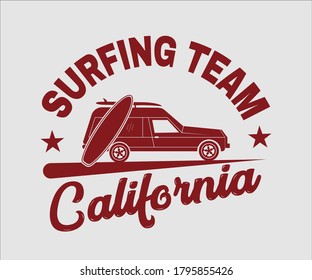 Surfing vintage Design, Surfing Team California T Shirt Typography Design Vector Illustration Symbol Icon Logo Design
