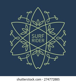 Surfing vintage label. Vector illustration for surf board or tees design. Monograms style