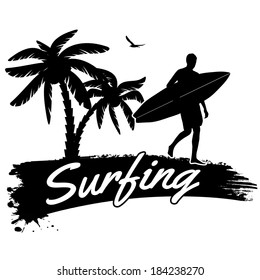 Surfing in vintage style poster, vector illustration