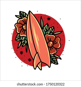 surfing vintage tattoo vector design