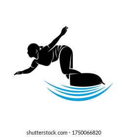 Surfing with water wave logo vector template, Illustration symbol, Silhouette design