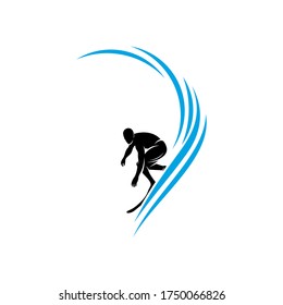 Surfing with water wave logo vector template, Illustration symbol, Silhouette design