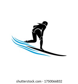 Surfing with water wave logo vector template, Illustration symbol, Silhouette design