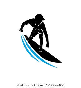 Surfing with water wave logo vector template, Illustration symbol, Silhouette design